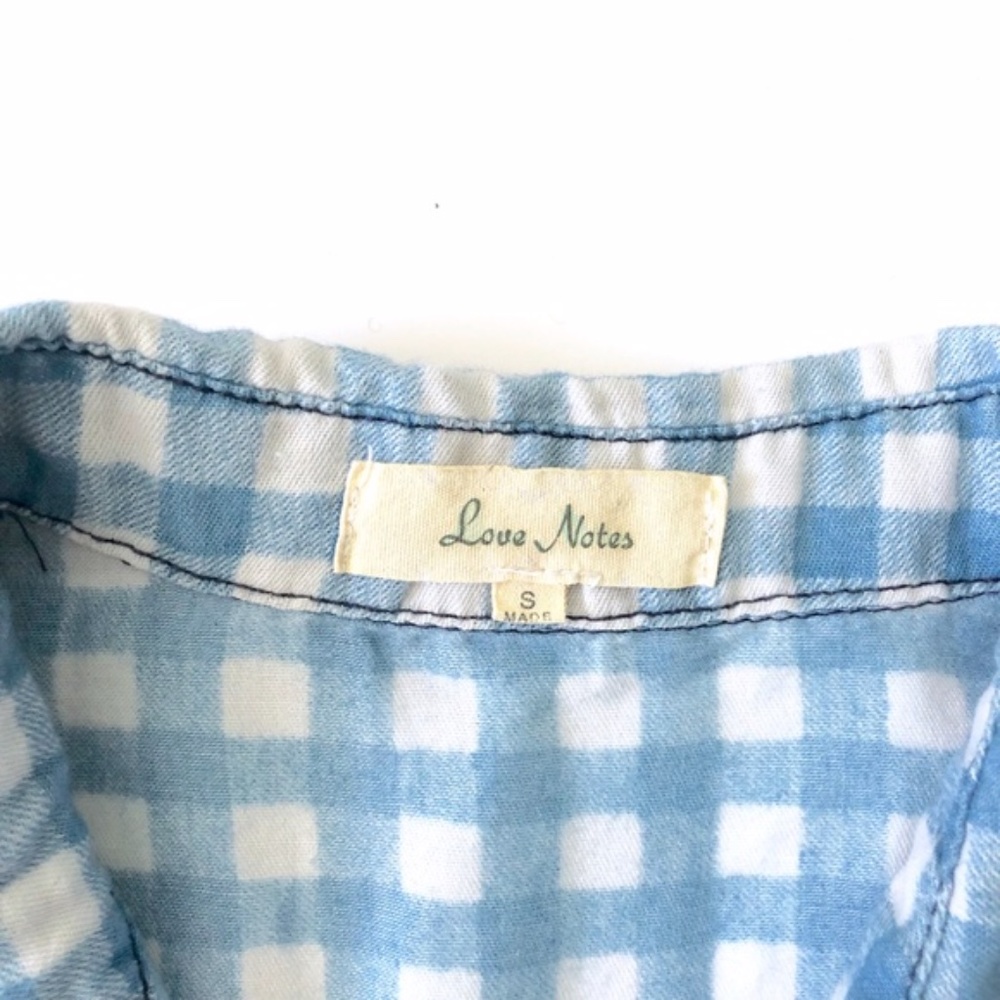 Love Notes Blue Button Down Plaid Checkered Top - image 8